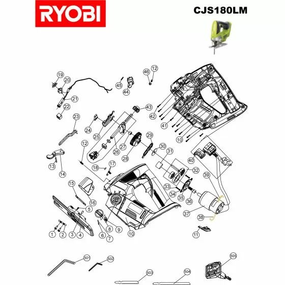 Ryobi CJS180LM Spare Parts List Type: 5133000078